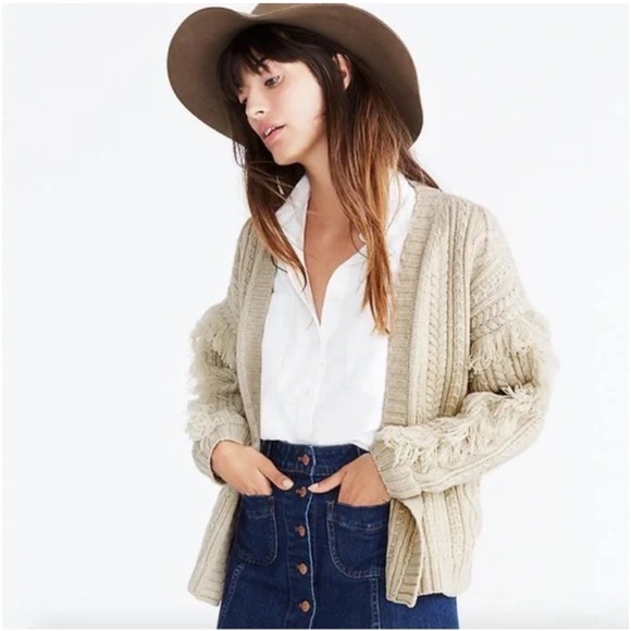Madewell merino wool cableknit fringe cardigan - Picture 2 of 8